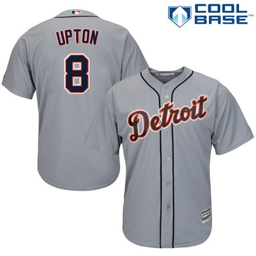 Tigers #8 Justin Upton Grey Cool Base Stitched Youth MLB Jersey - Click Image to Close